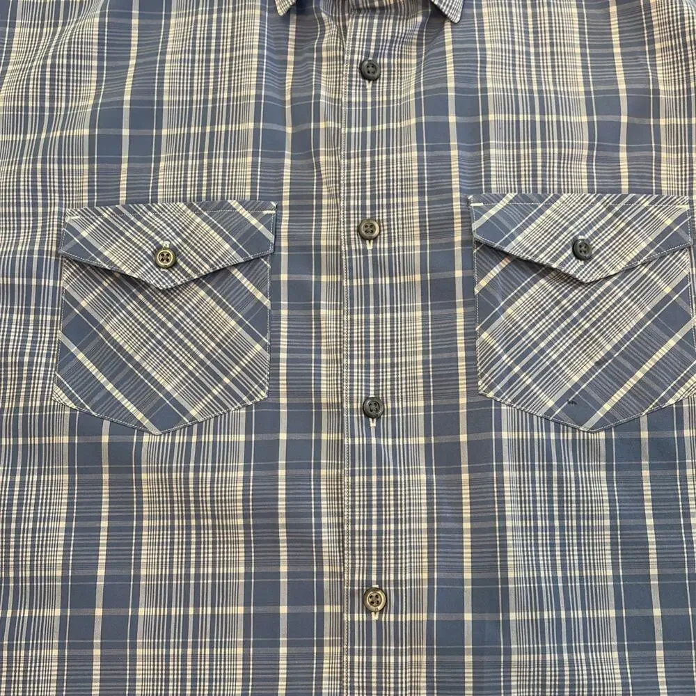 Banana Republic Men's XL Shirt Blue Plaid Button Down Short Sleeve 17-17.5